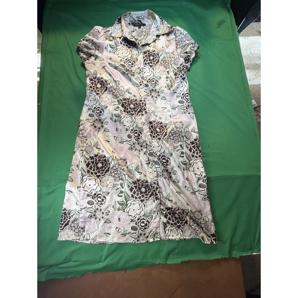 BCBG Max Azria Silk Shirt Dress  Size LG • Blush Pink Floral Fitted Dress